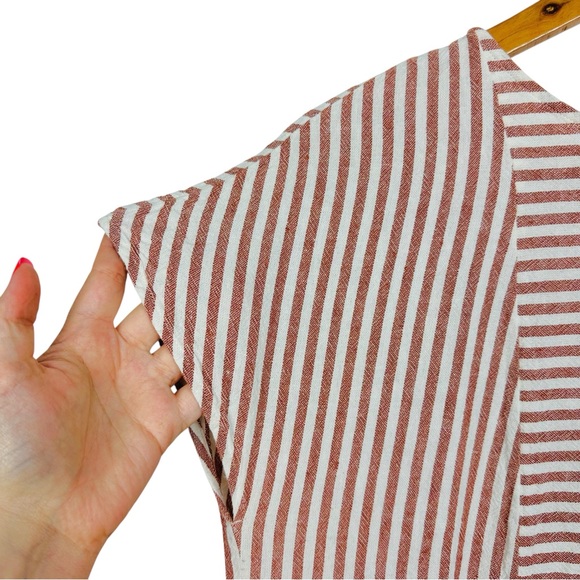 Madewell Linen Striped Play Button Back Short Sleeve Mini Tee Dress Warm Nutmeg - Picture 10 of 16